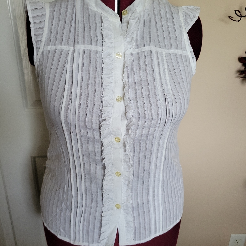 White Ruffled Sleeveless Shirt